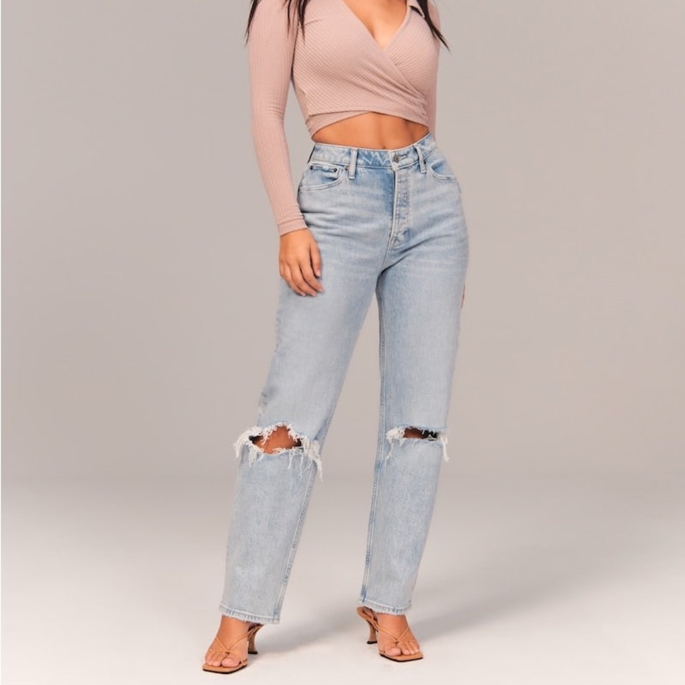 Abercrombie and Fitch Curve Love High Rise Dad Jeans Light Wash